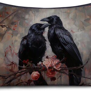 Black Raven Couple Canvas Makeup Bag - Crow Goth Makeup Bag, Crow Lover Gifts, G